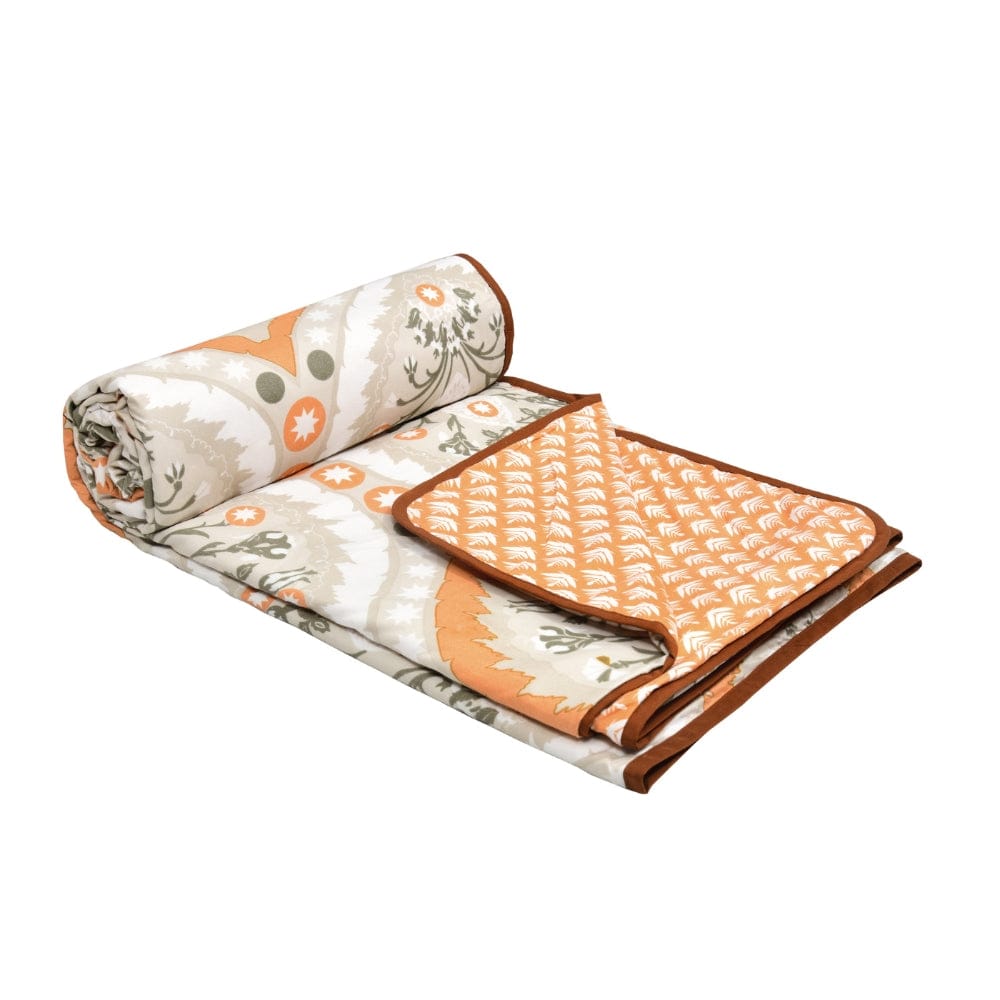 Digital Printed Ultra Soft Peach Finish Reversible Dohar, Taupe Trellis