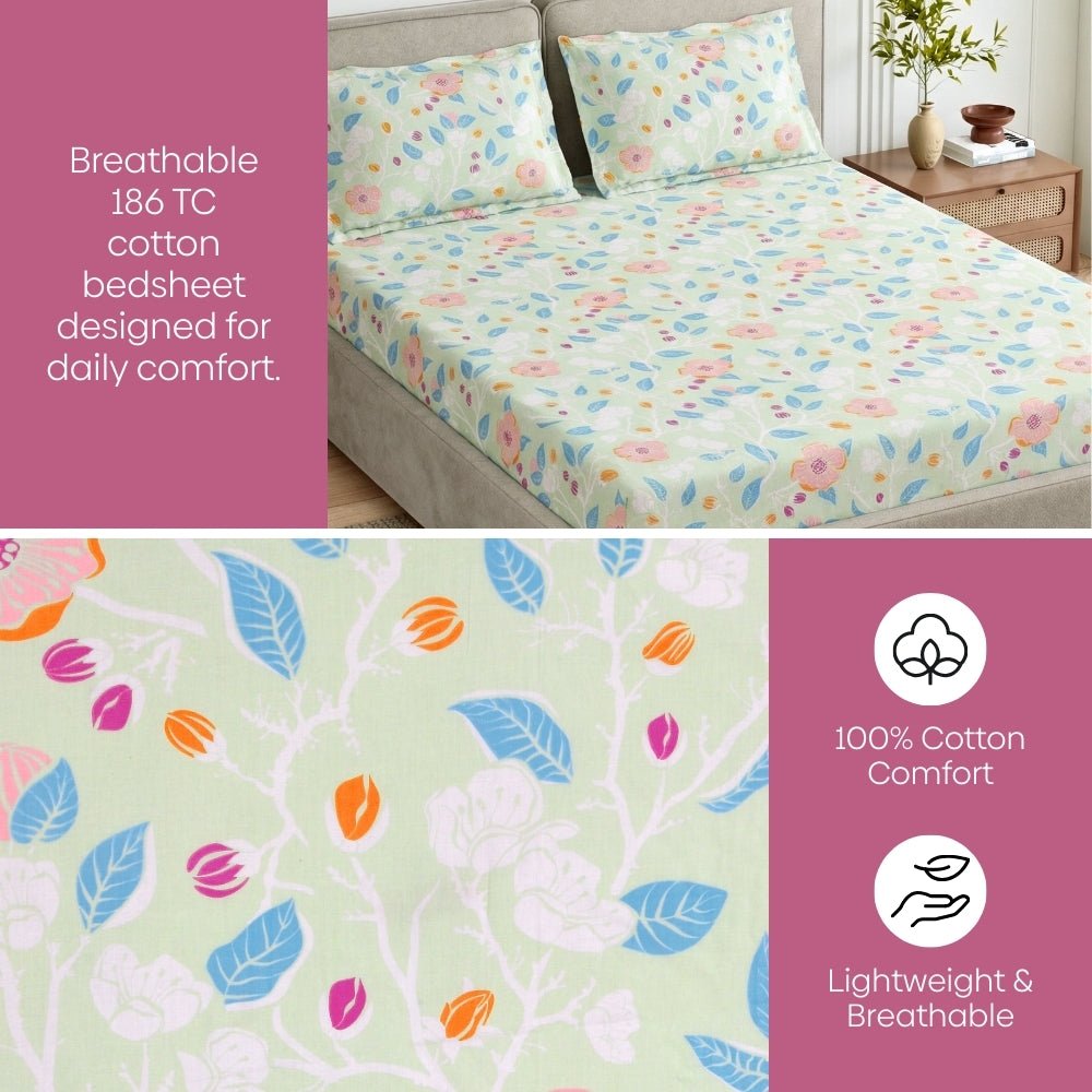 Bloomfield Dawn Combed Cotton King Fitted Bedsheet, 186 TC - Bedsheets | haus & kinder