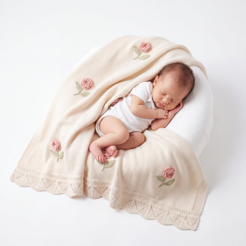 Rosette Charm Chrochet Blanket (0-2Y) - Swaddles and Blankets | haus & kinder