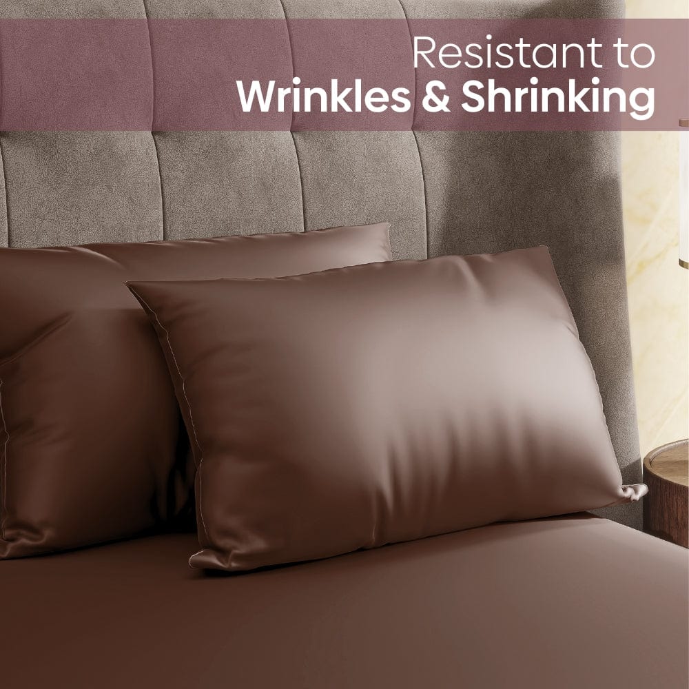 Satin Royale Mocha Velvet 300TC Satin Double Bedsheet - Bedsheets | haus & kinder