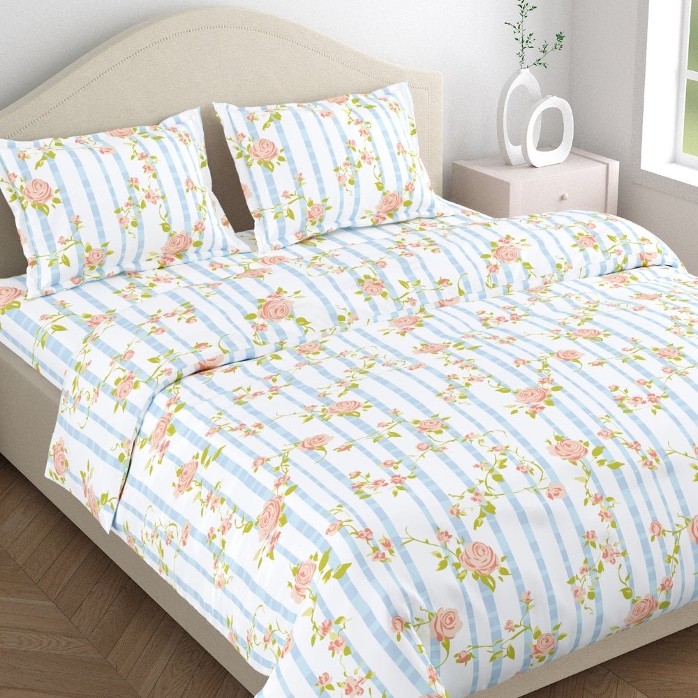 Rosaline Stripes 100% Cotton Double Size Bedsheet, 144 TC - Bedsheets | haus & kinder