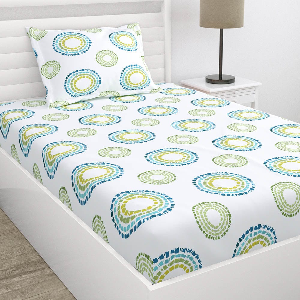Radiant Circles 100% Cotton Double Fitted Bedsheet, 144 TC
