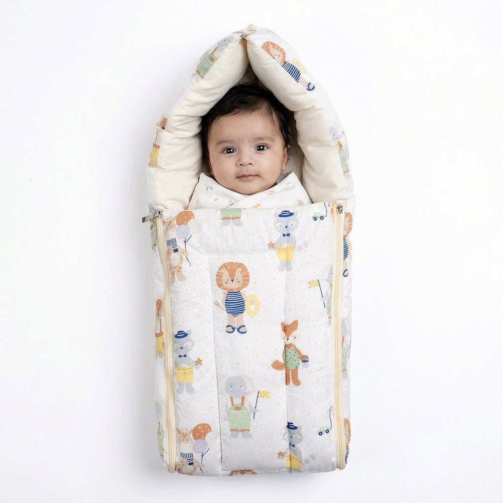 Jungle Party 100%Cotton Carrier Nest cum sleeping bag 0 - 3 Months Lightweight - Carrier Nest | haus & kinder