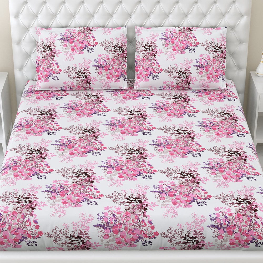 Greek Garden Romance 100% Cotton Double Fitted Bedsheet, 186 TC