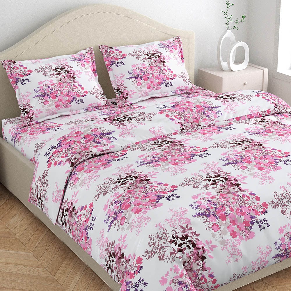 Greek Garden Romance 100% Cotton Double Fitted Bedsheet, 186 TC