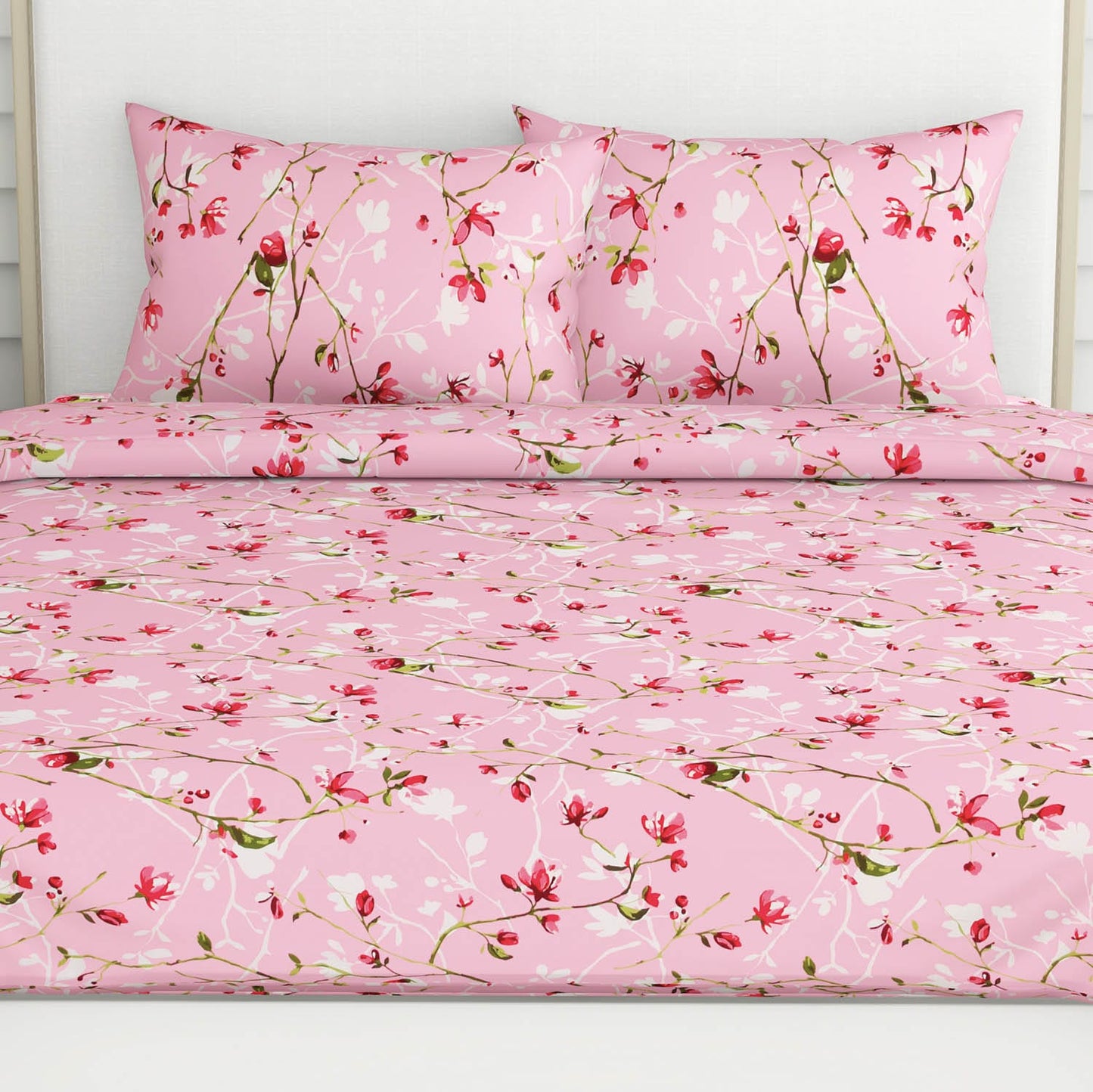 Summer Vintage Romance, 100% Cotton Double Bedsheet, 186 TC, Pink