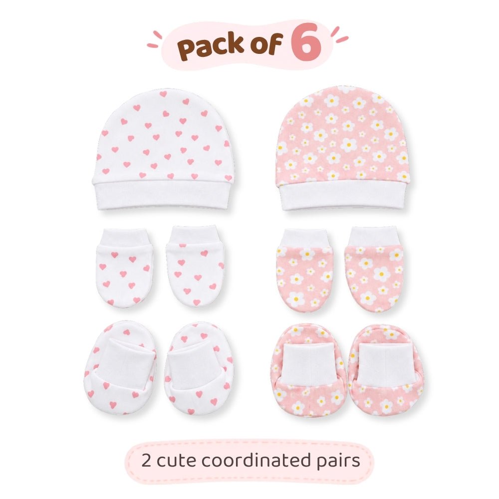 First Blooms Baby Cap, Mittens and Booties Set – 6 Pieces - Baby Essentials | haus & kinder