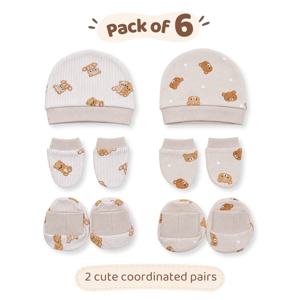 Teddykins Baby Cap, Mittens and Booties Set – 6 Pieces - Baby Essentials | haus & kinder