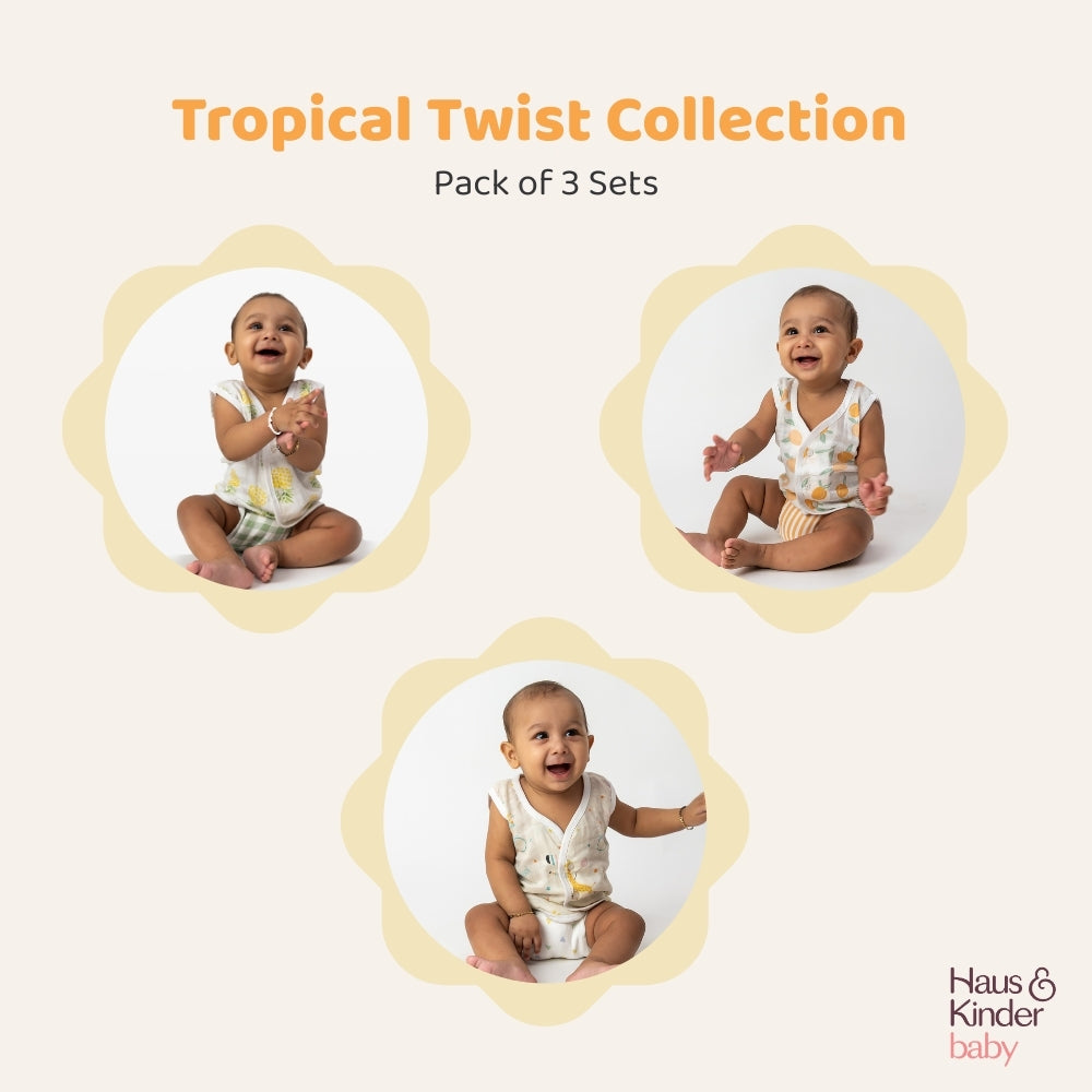 Breeze Baby Vests And Nappies Pack of 3 Sets- Tropical Twist