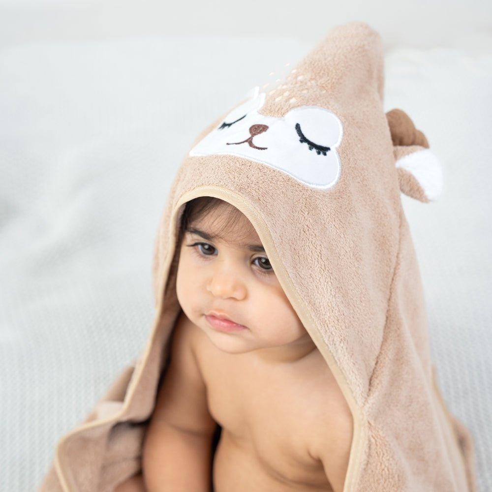 100% Microfiber Terry Cotton Hooded Baby Towel- Little Fawn - Hooded Towel | haus & kinder