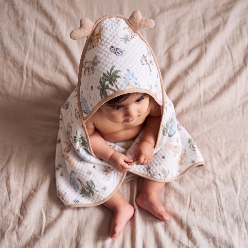 100% 8 Layer Muslin Cotton Hooded Baby Towel with a belt-Wildlands - Hooded Towel | haus & kinder