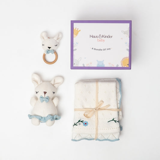 Baby Shower Gift Set-Bunny Hush, White and Blue