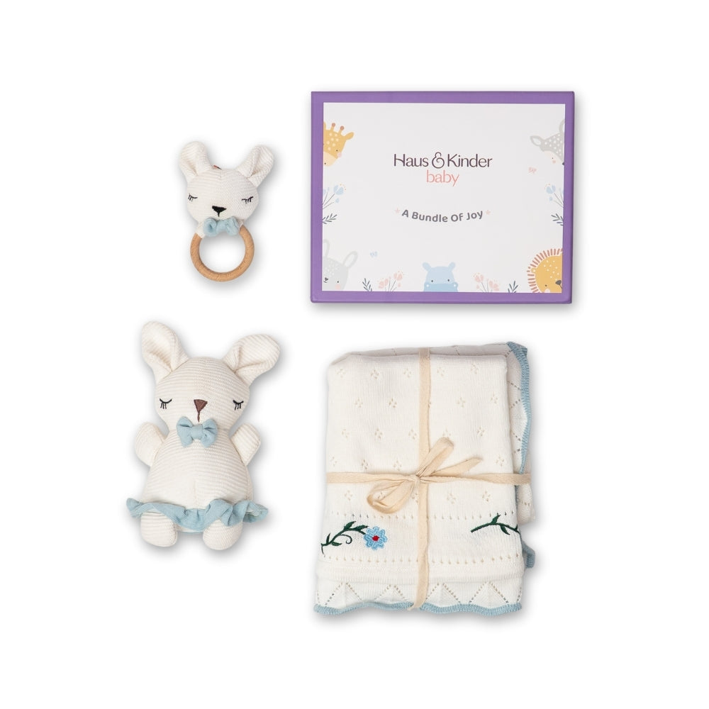 Baby Shower Gift Set-Bunny Hush, White and Blue