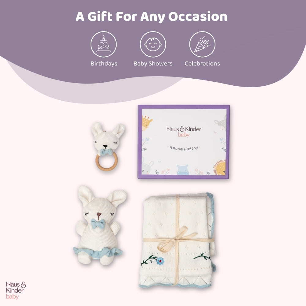 Baby Shower Gift Set-Bunny Hush, White and Blue