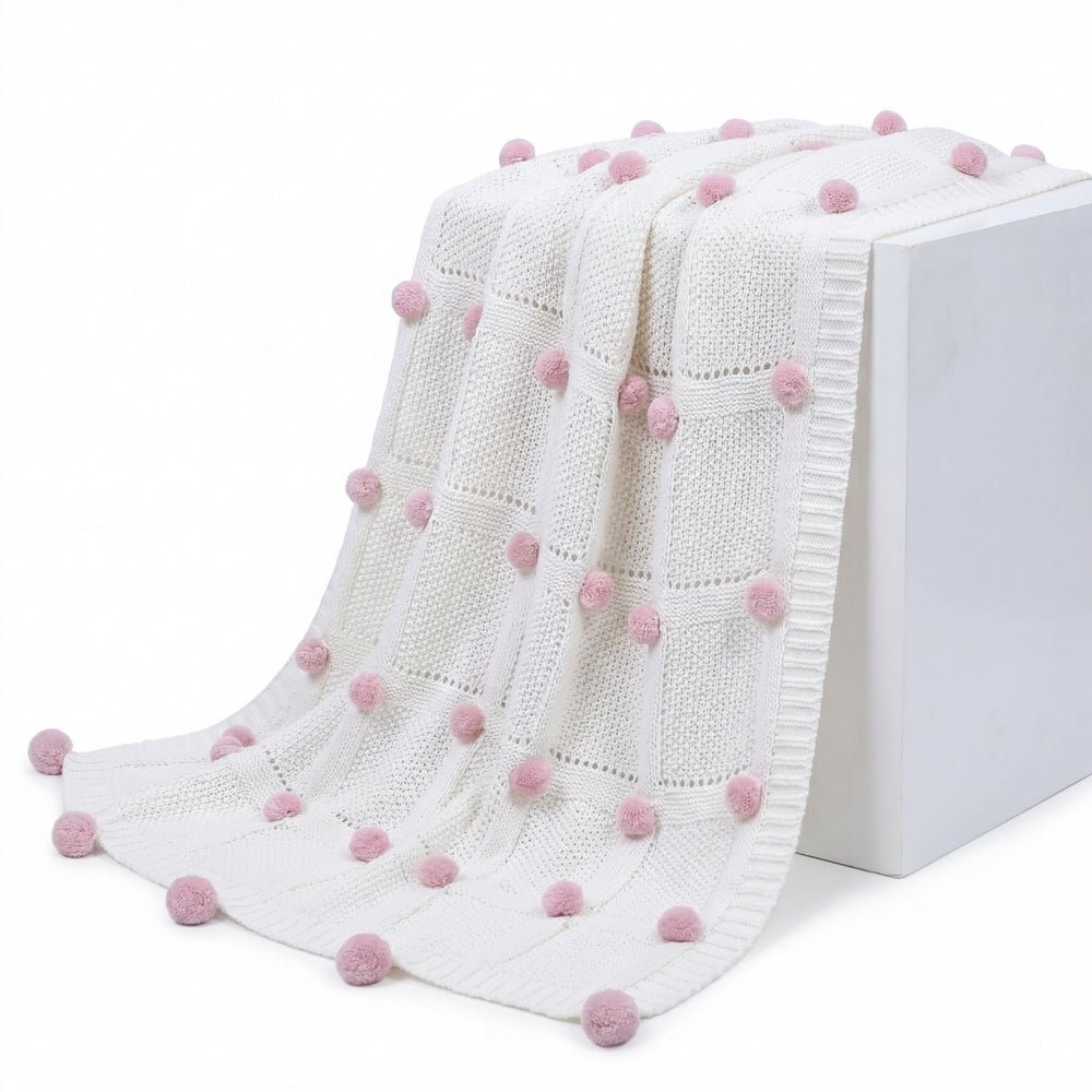 Bubblegum Pom Pom 100% cotton knitted Summer AC blanket 0 - 3 years - Blanket | haus & kinder