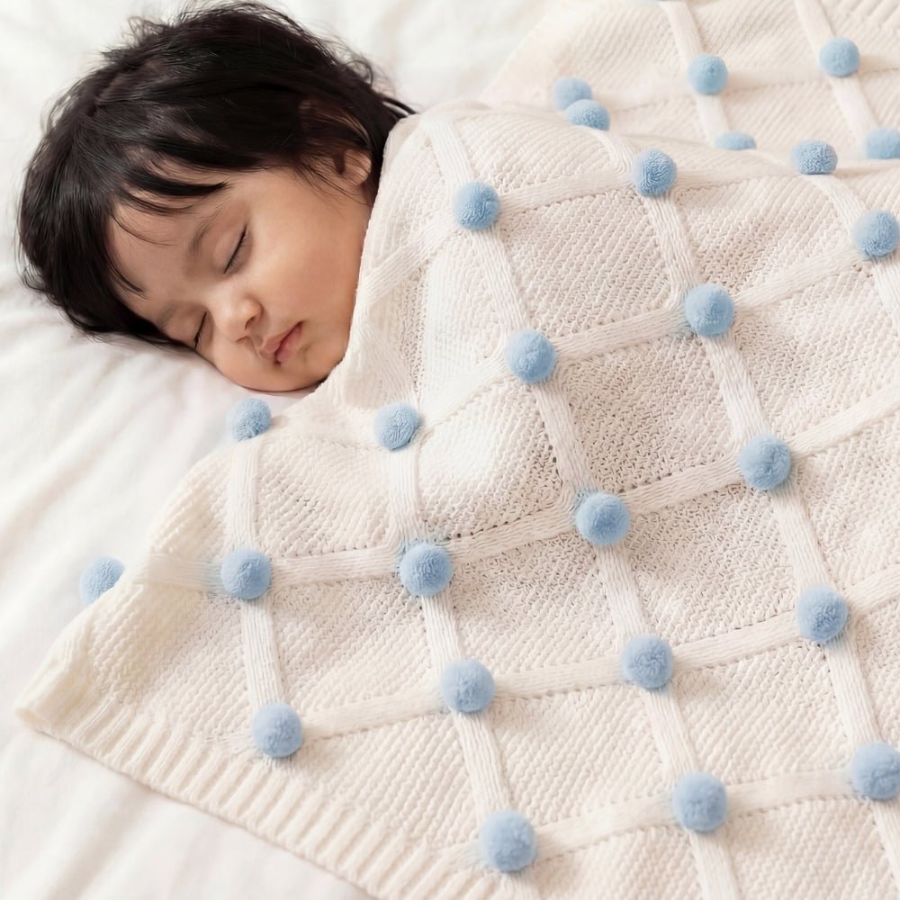 Whimsical Pom Pom 100%cotton knitted Summer AC blanket 0- 3 years - Blanket | haus & kinder