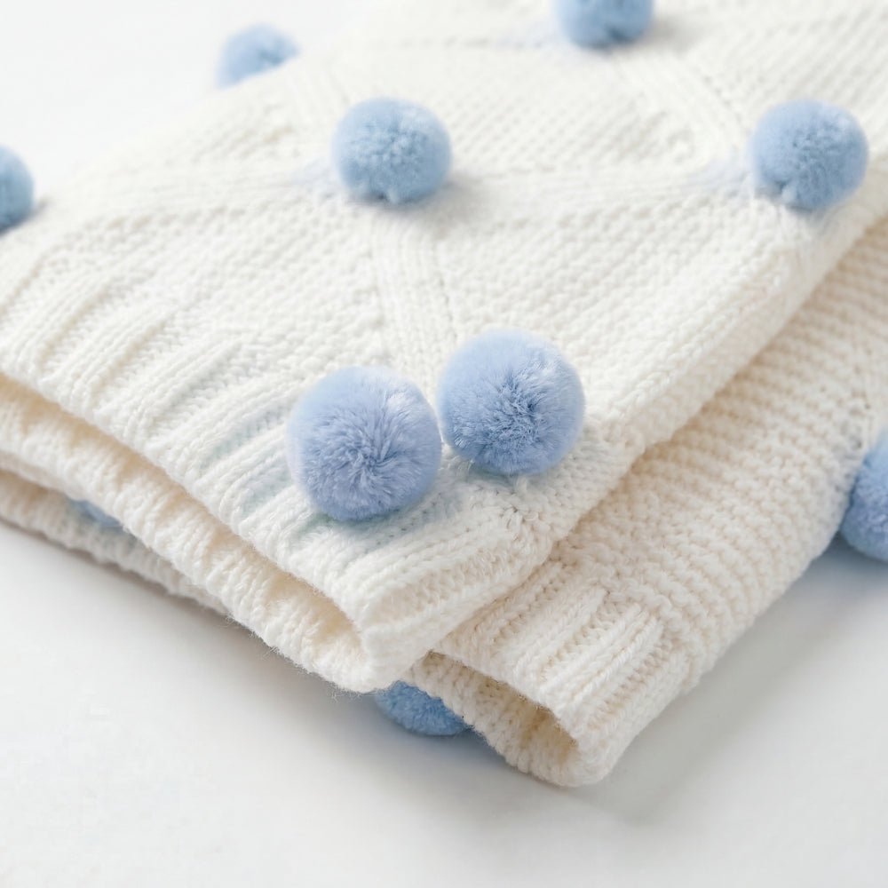 Whimsical Pom Pom 100%cotton knitted Summer AC blanket 0- 3 years - Blanket | haus & kinder