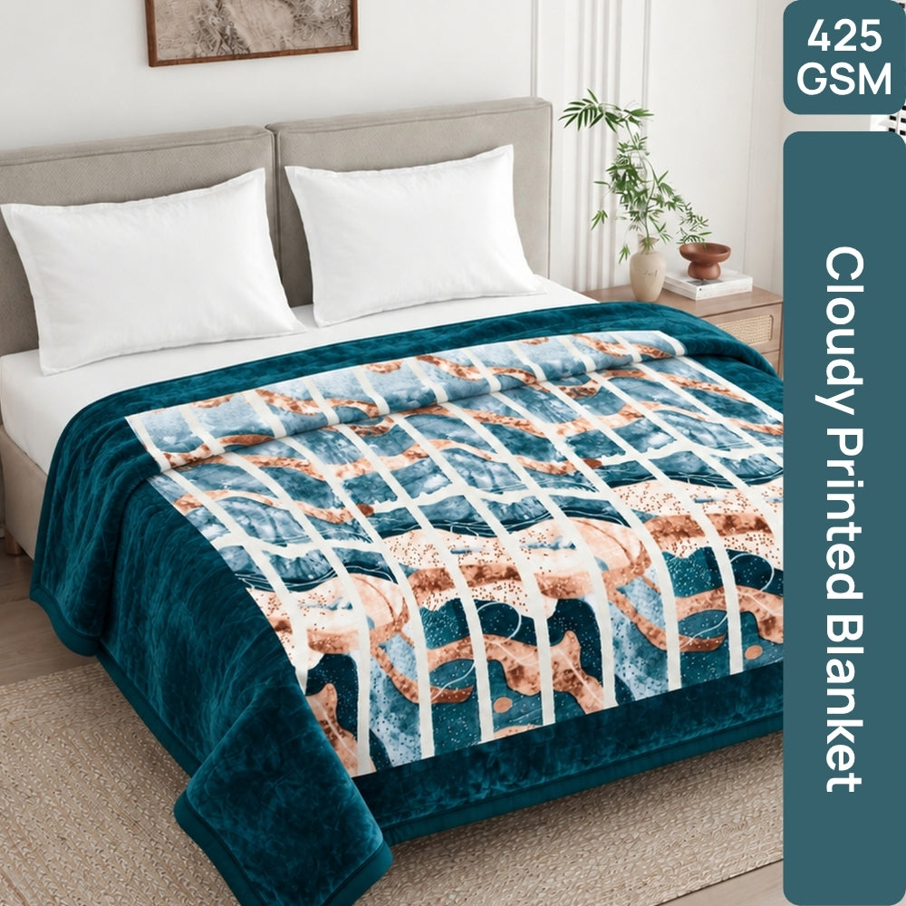 Soft Embrace Cloudy Printed Blanket, Ocean Drift