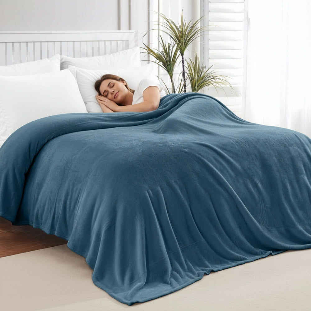 Soft Embrace Flannel Blanket, Dark Blue