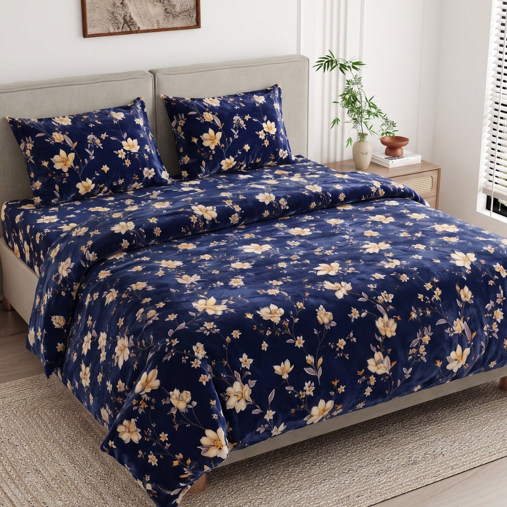 Soft Embrace Winter Bedsheet, Midnight Petals