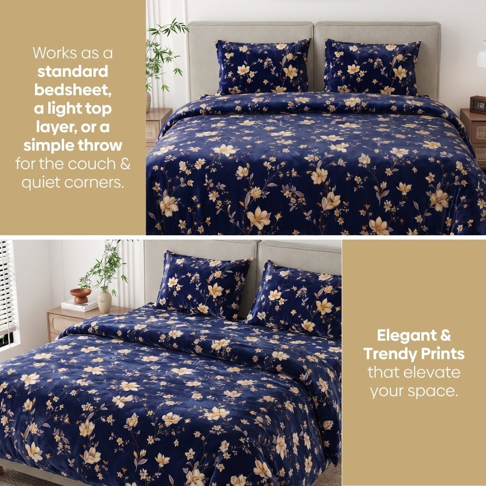 Soft Embrace Winter Bedsheet, Midnight Petals - Winter Bedsheet | haus & kinder