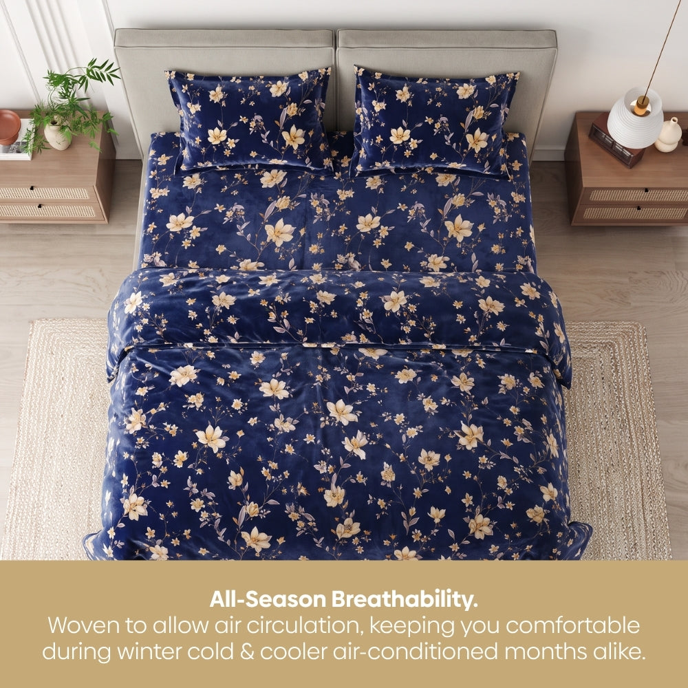 Soft Embrace Winter Bedsheet, Midnight Petals