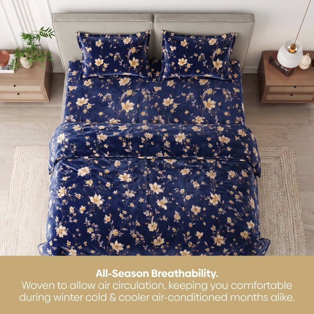 Soft Embrace Winter Bedsheet, Midnight Petals - Winter Bedsheet | haus & kinder