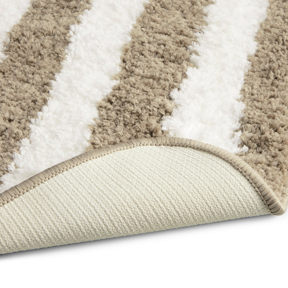 Plush Microfiber Stripe Bathmat, Beige