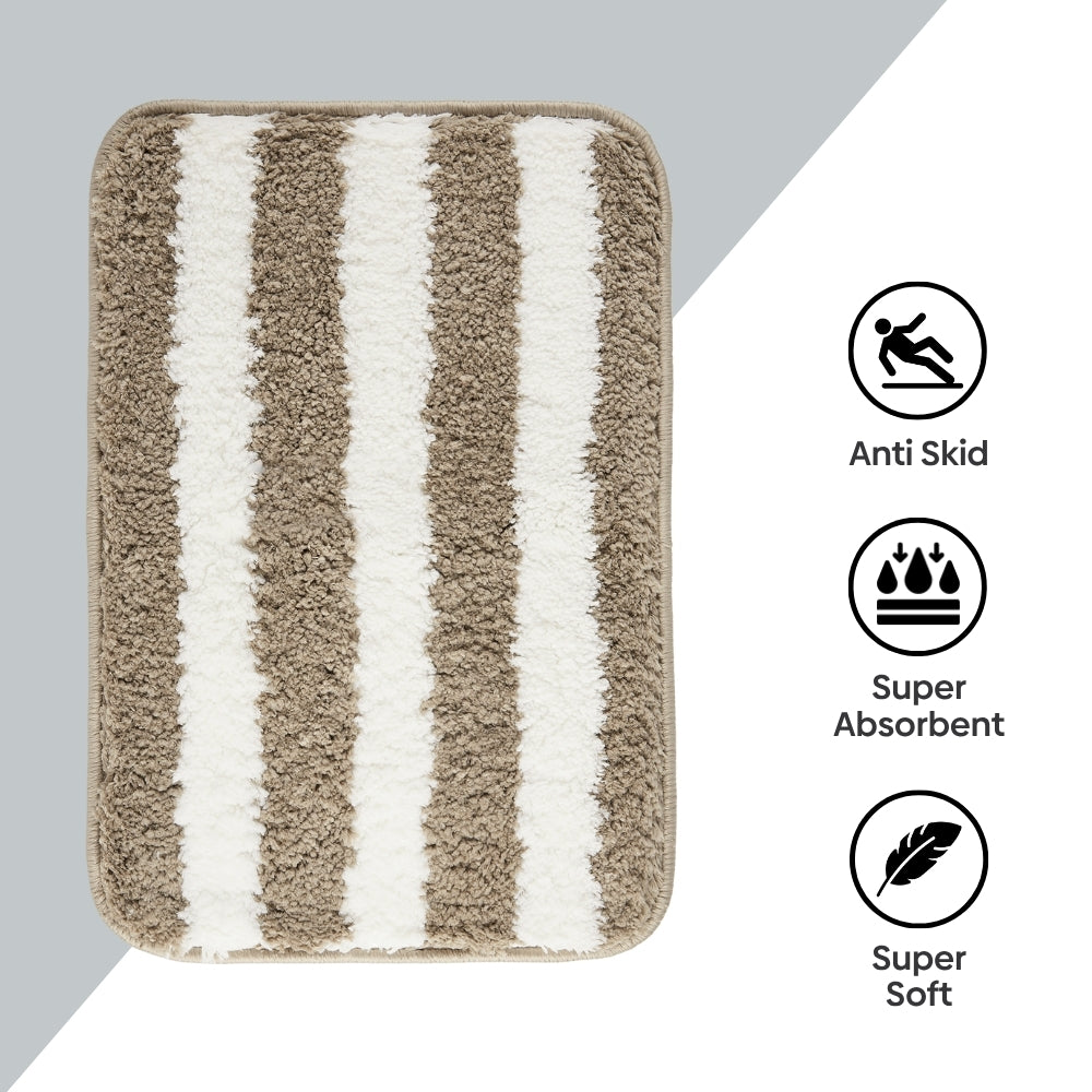 Plush Microfiber Stripe Bathmat, Beige