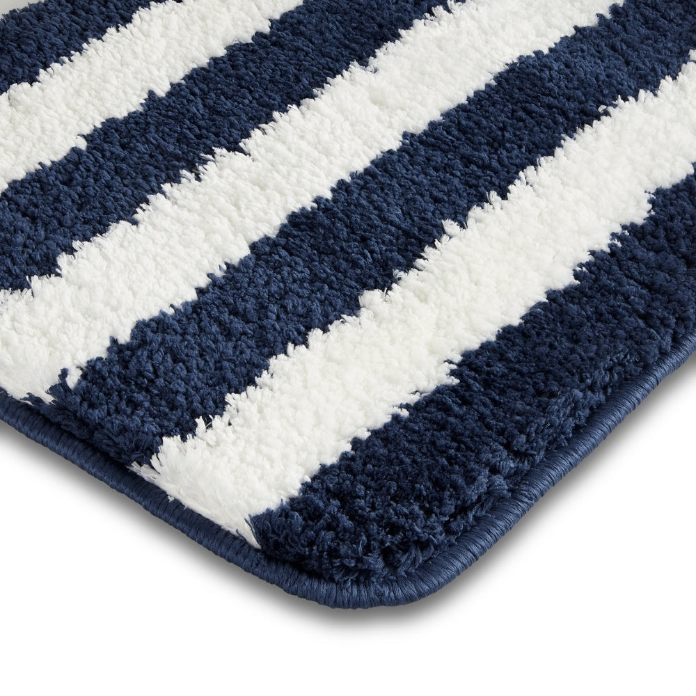Plush Microfiber Stripe Bathmat, Dark Blue