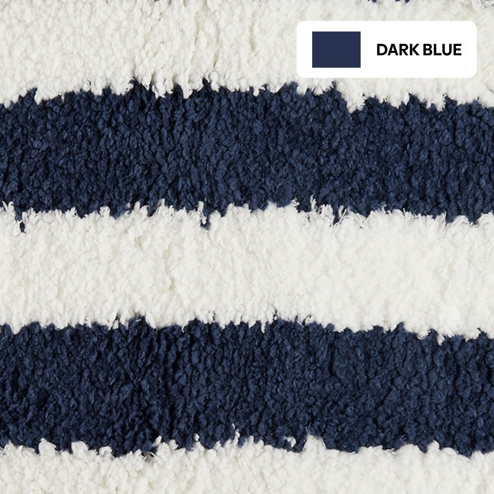 Plush Microfiber Stripe Bathmat, Dark Blue