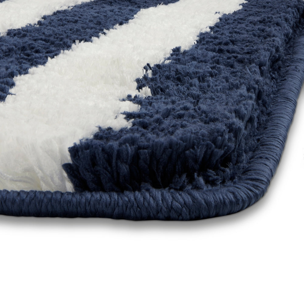 Plush Microfiber Stripe Bathmat, Dark Blue