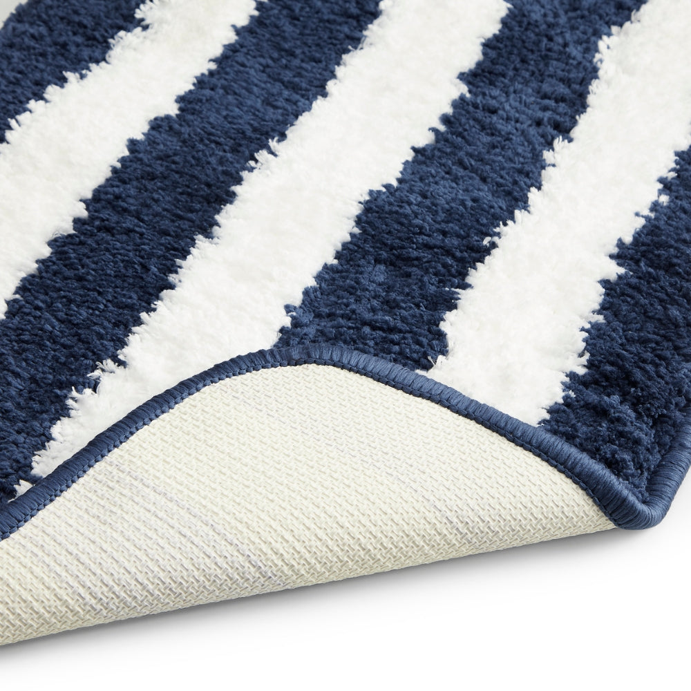 Plush Microfiber Stripe Bathmat, Dark Blue