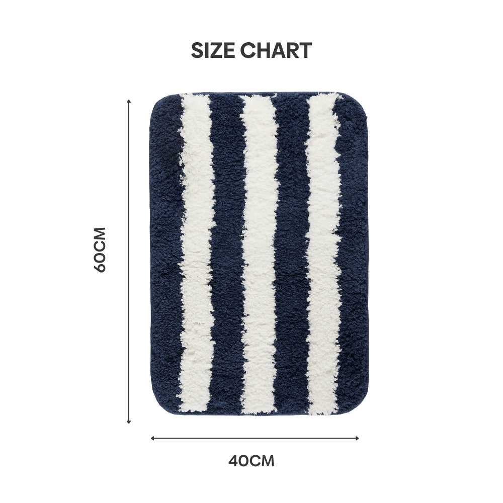 Plush Microfiber Stripe Bathmat, Dark Blue