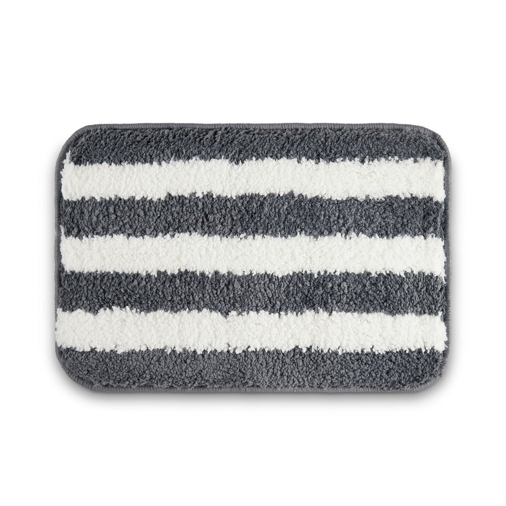 Plush Microfiber Stripe Bathmat, Grey - Bathmat | haus & kinder