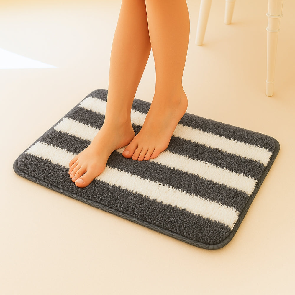 Plush Microfiber Stripe Bathmat, Grey