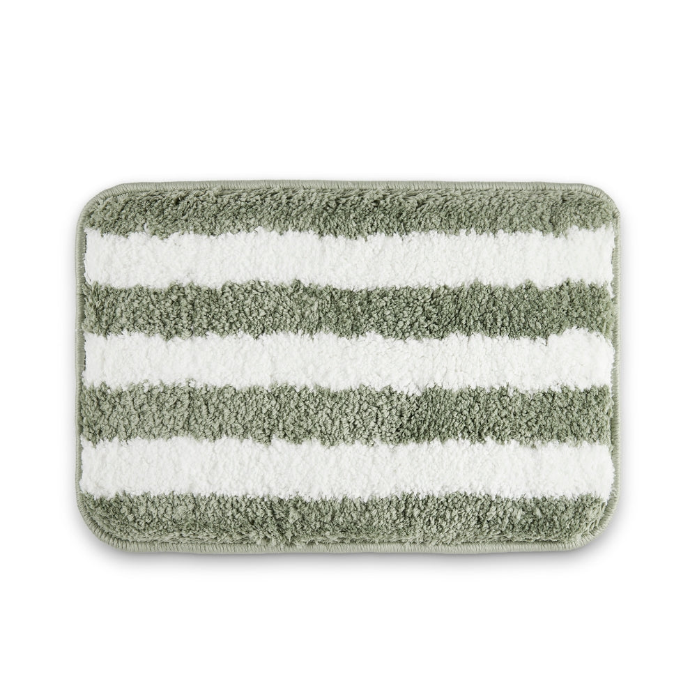 Plush Microfiber Stripe Bathmat, Sage Green