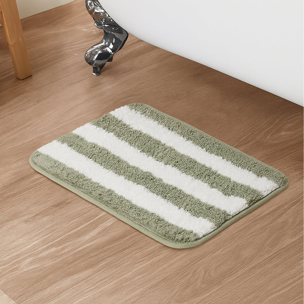 Plush Microfiber Stripe Bathmat, Sage Green