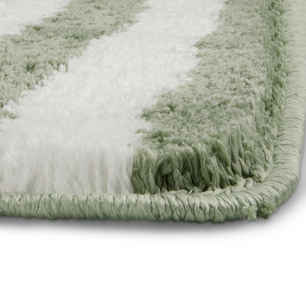 Plush Microfiber Stripe Bathmat, Sage Green