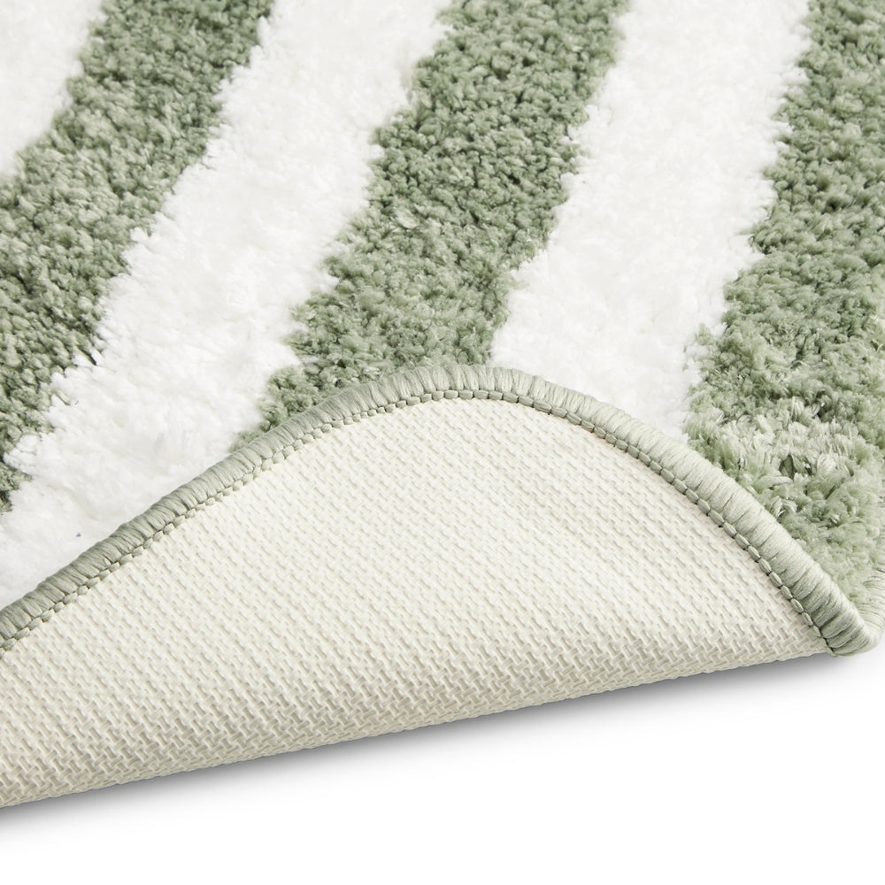 Plush Microfiber Stripe Bathmat, Sage Green
