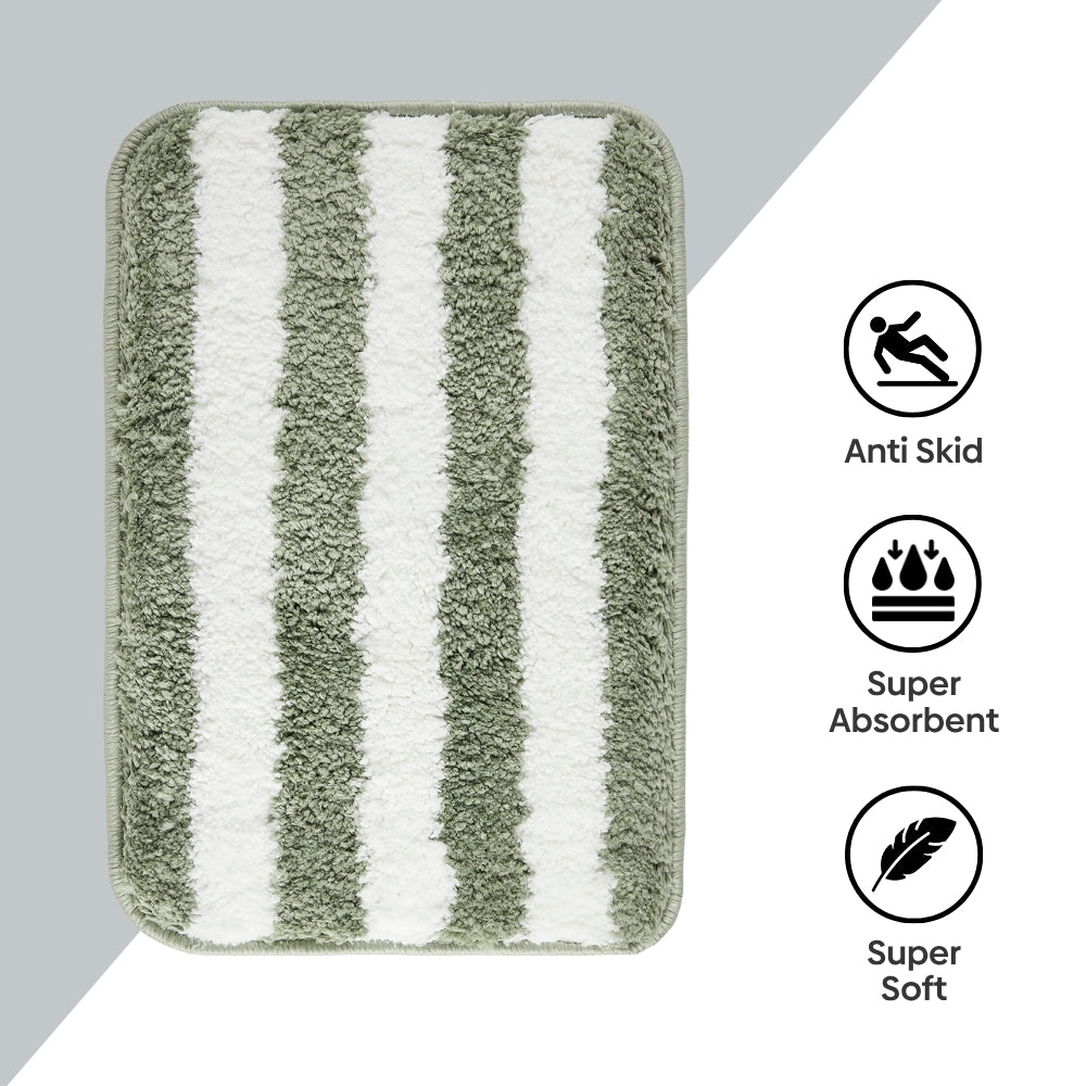 Plush Microfiber Stripe Bathmat, Sage Green