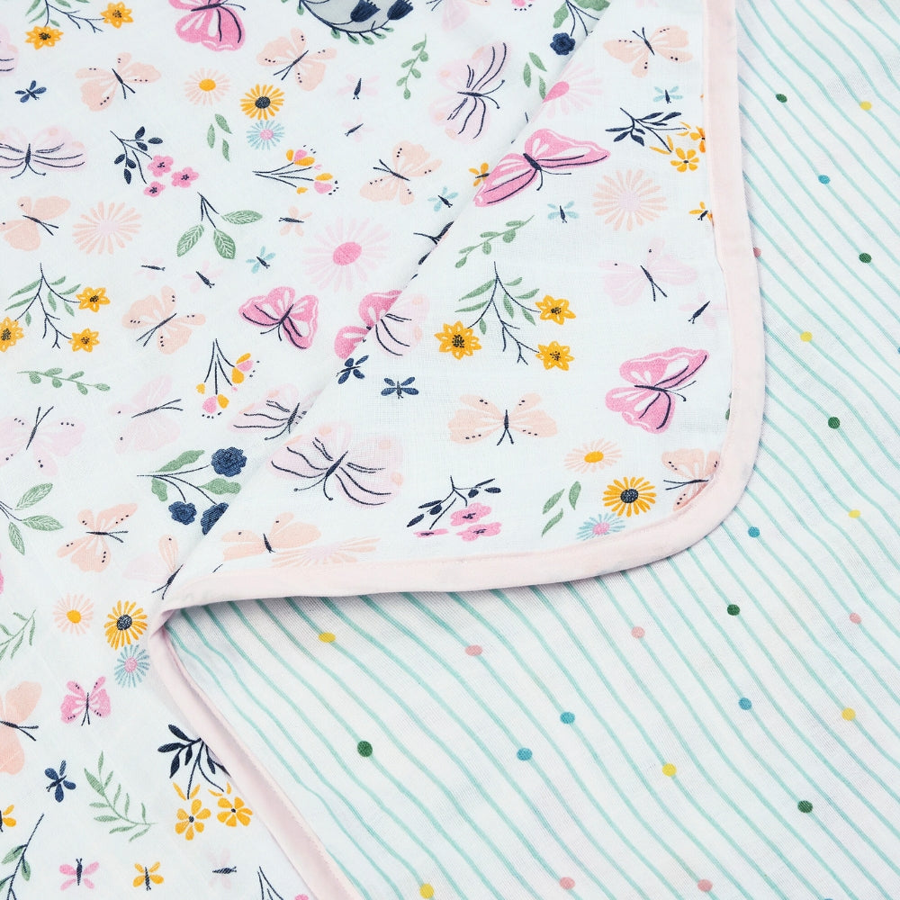 100% Cotton Muslin Reversible Blanket, Butterfly Garden