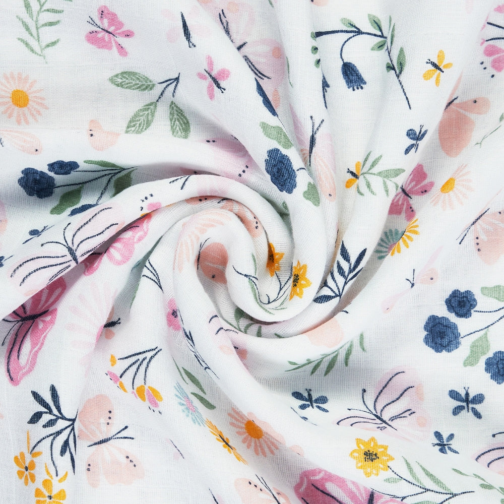 100% Cotton Muslin Reversible Blanket, Butterfly Garden