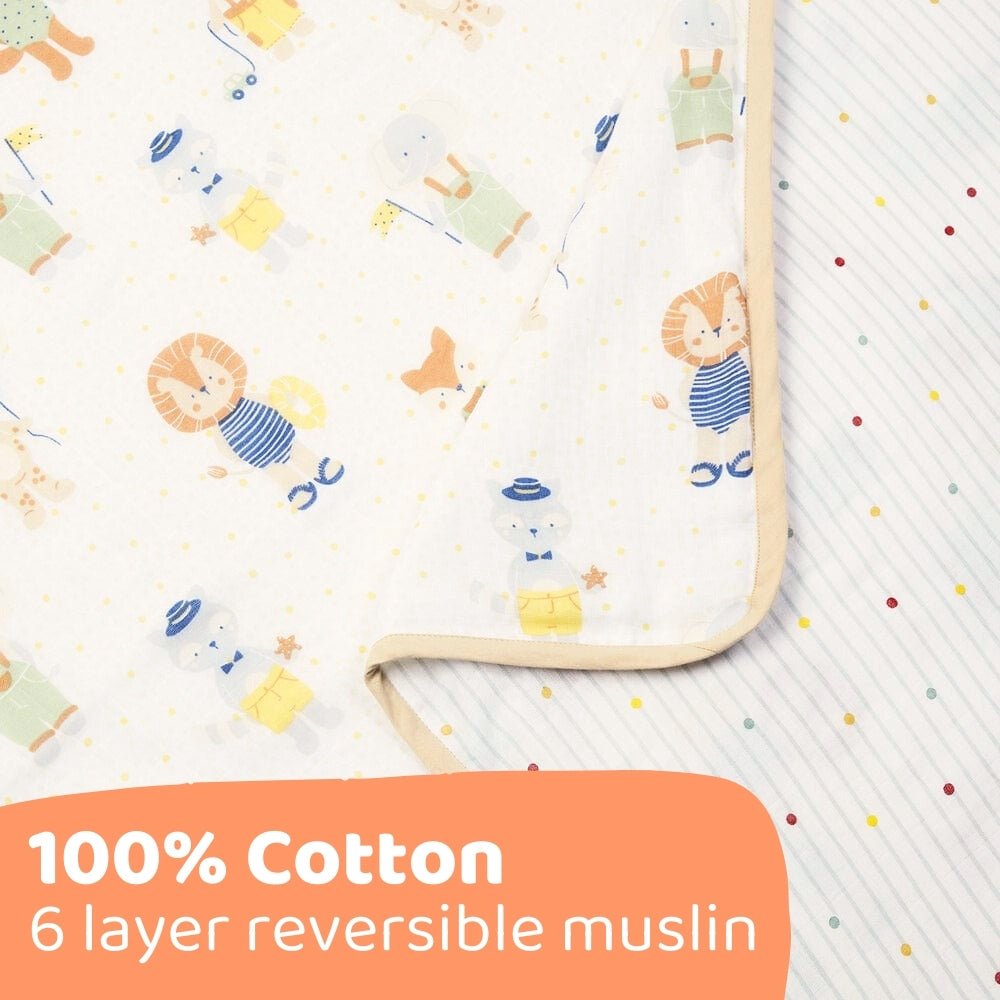 Jungle Party 100% Cotton Muslin Reversible Blanket for New Born Baby - Blanket | haus & kinder