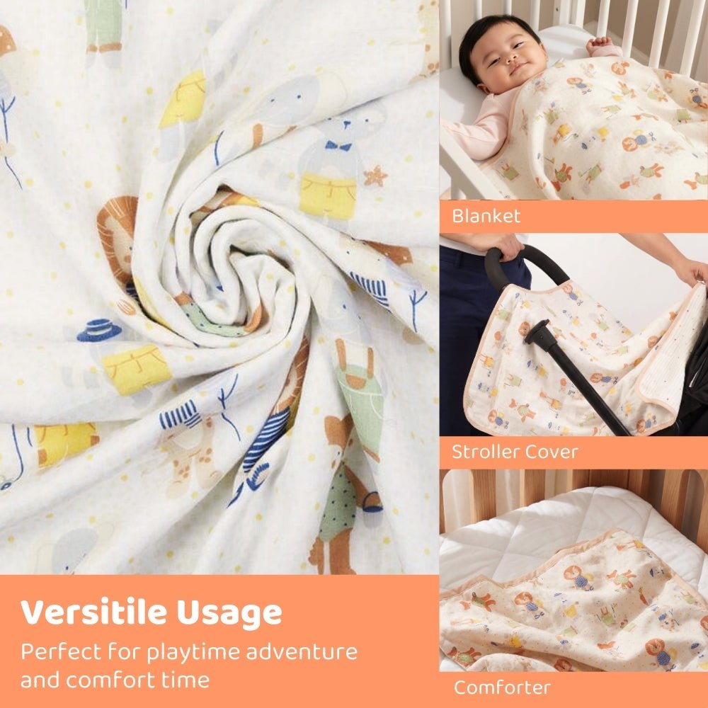 Jungle Party 100% Cotton Muslin Reversible Blanket for New Born Baby - Blanket | haus & kinder