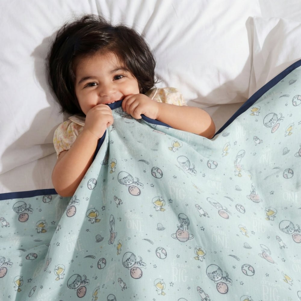 Spacewalk 100% Cotton Muslin Reversible Blanket for New Born Baby| 0-2 Years - Blanket | haus & kinder