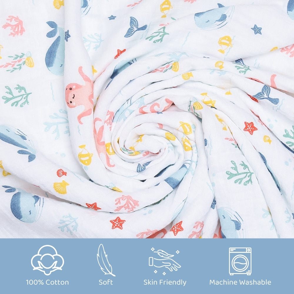 Vitamin Sea 100% Cotton Muslin Reversible Blanket for New Born Baby - Blanket | haus & kinder