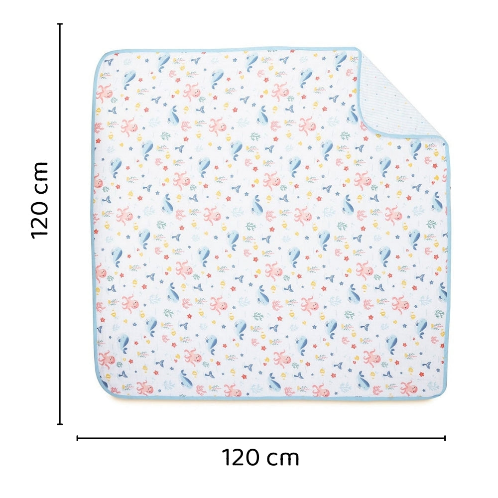 Vitamin Sea 100% Cotton Muslin Reversible Blanket for New Born Baby