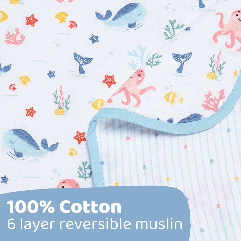 Vitamin Sea 100% Cotton Muslin Reversible Blanket for New Born Baby