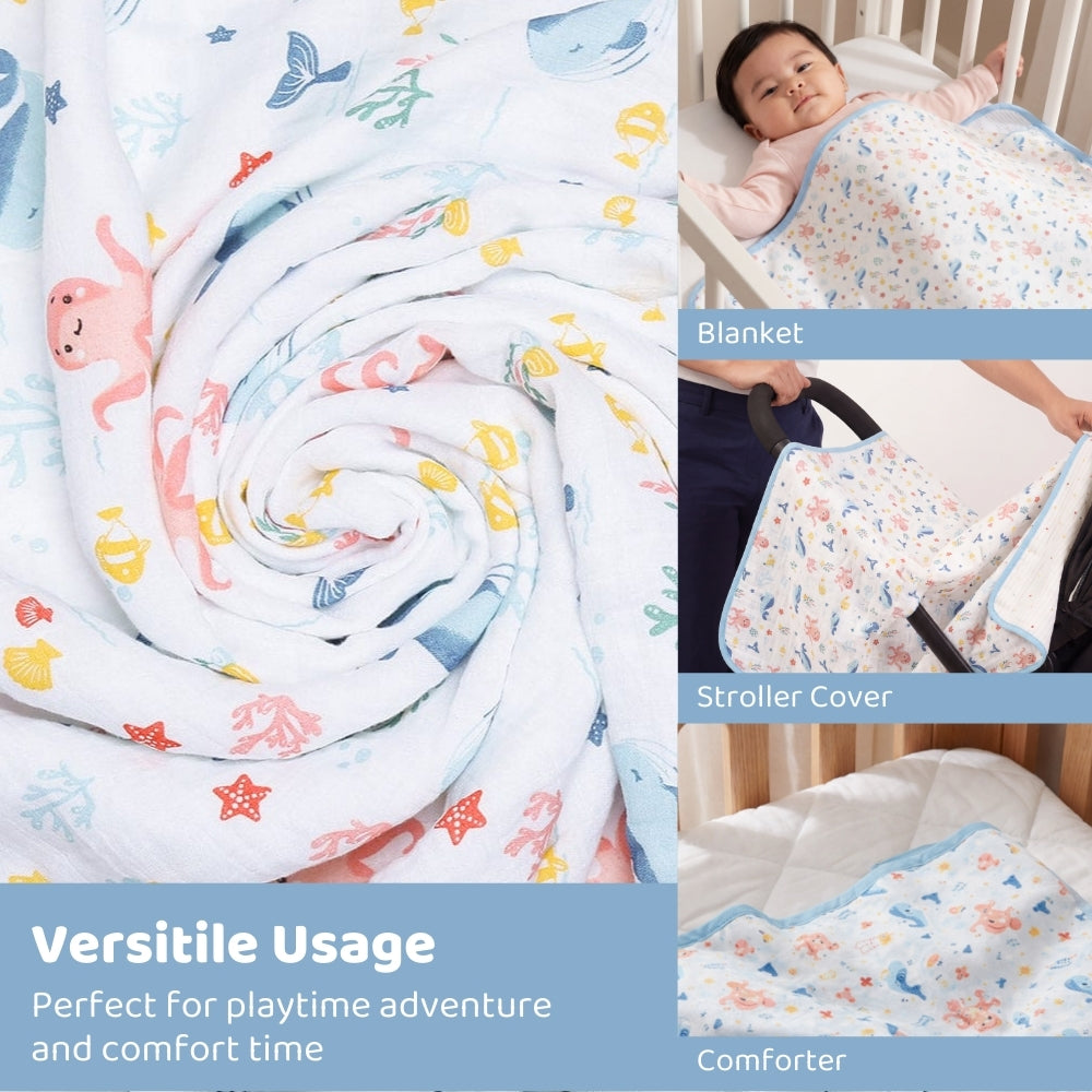 Vitamin Sea 100% Cotton Muslin Reversible Blanket for New Born Baby